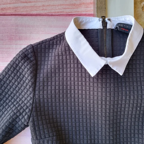 Alice + Olivia Employed Collared Academia Fit & Flare Textured Knit Mini Dress 2 - Picture 3 of 7